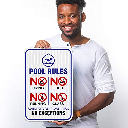 Señal Pool Rules No Diving 12x18 aluminio reflectivo miniatura 2