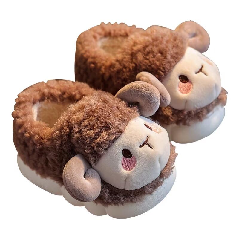 Toddler Boys Girls Lovely Cartoon Sheep Warm Winter Slippers for Indoor Home Bedroom