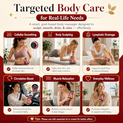 Image of 4-in-1 Lymphatic Drainage Massager - Anti-Cellulite Message Tool with Heating /Vibration /Light Therapy, Full Body Pain Relief & Skin Tightening，Cordless Handheld for Sciatica