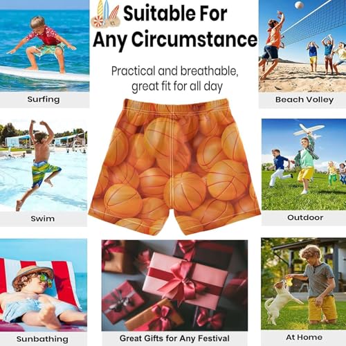 visesunny Summer Boy's Beach Shorts Orange 3D Basketball Quick Dry Swim Trunks Baby Boy Bathing Suit2