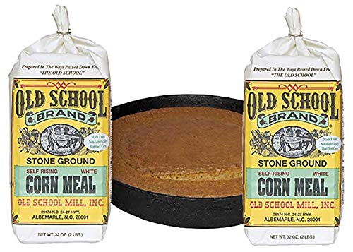 Authentic Old School Brand Stone Ground, Self-Rising, White Cornmeal (2 Pound Bags) - Made with NON-GMO Select North Carolina White Corn - Pack of 2
