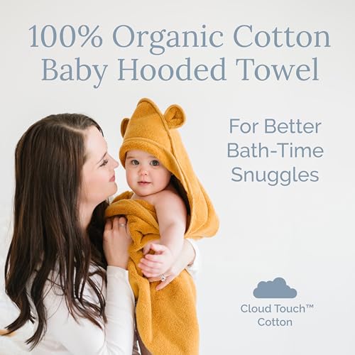 Image of Natemia Hooded Baby Bath Towel - 100% Organic Cotton Baby Towels for Newborns, Toddlers, Boys, Girls - Soft Absorbent 450 GSM - Gentle on Sensitive Skin - Baby Shower Registry Gift (35 inch x 35 inch)