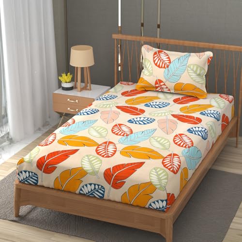Image of Premium Heavy Cotton Flat Bedsheets with 1 King Size Pillow Covers | Single Bed 350 TC | 60 x 90 Inch Single Size Flat | :- Colorfull Cordate