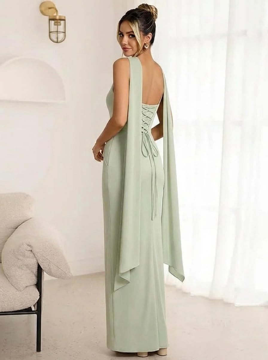 Strapless Chiffon Bridesmaid Dresses with Scarf Long Mermaid Prom Dress Corset Evening Party Gowns DW68