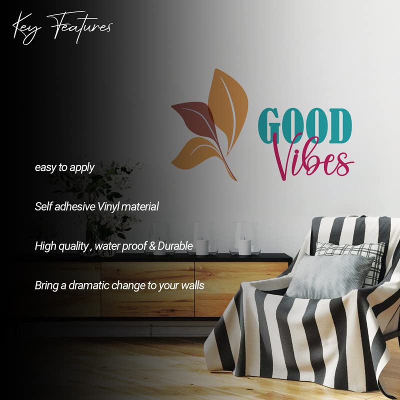Image of Kotart - Leaf and Good Vibes Prited PVC Vinyl Wall Stickers /Decals for Home Office Kids Room Living Room Bedroom and Studio Wall