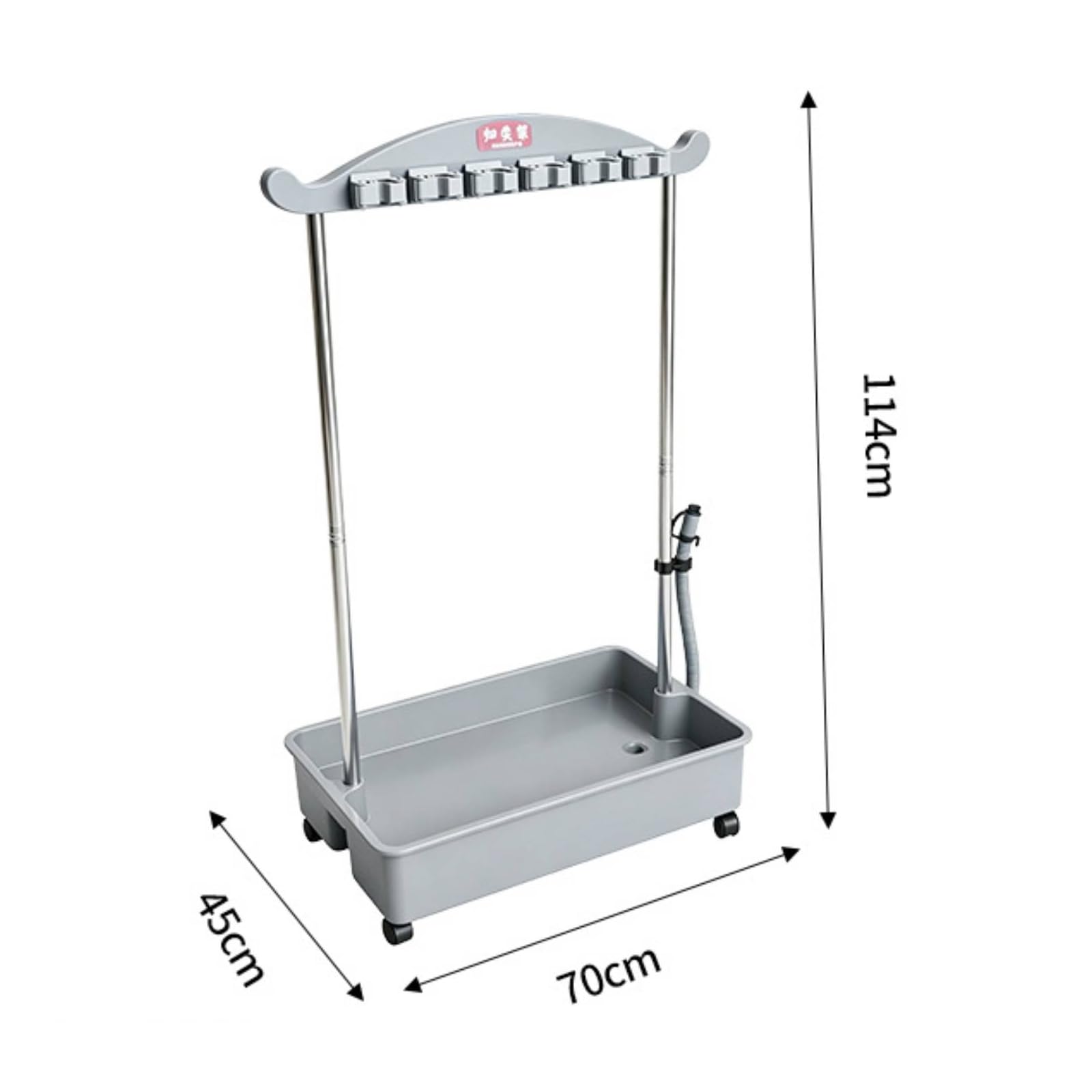 Gralara Organizador Fregonas con Ruedas Resistente Carrito Limpieza con Ruedas Estación Limpieza Móvil para Hoteles, Gris, 70cm