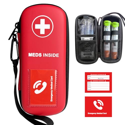 klyrith EpiPen Tragetasche Hartschalen Eva stoßfest Notfalltasche Tragbare Reise Medikament Organizer Tasche für 2 EpiPens Asthma-Inhalator Antihistaminikum Auvi-Q Allergie-Medikamente Rot