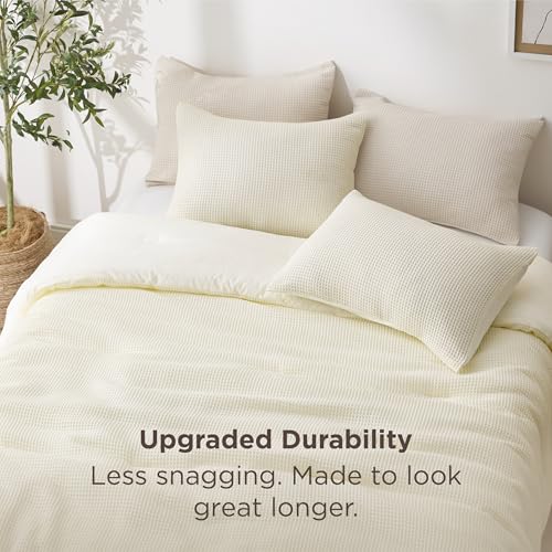 Image of Bedsure Cream King Bed Comforter Set, Waffle Breathable Bedding Set, All Season Comforter with 3 Pieces, 1 Waffle Weave Comforter (104 inchx90 inch) and 2 Pillowcases (20 inchx36 inch)
