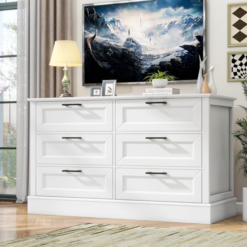 ZLWJGY White Dresser for Bedroom with 6 Drawer, Bedroom Furniture Organizer Storage, Wood Double...