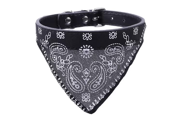 YellowCult Padded Pet Collars with Small Cute Neckchief Bandana, Adjustable Buckle Design [Size: 14”-18”], for Medium Size Dogs, & Pets Cats, [Black]