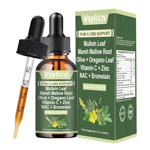 Vsylicn Lung Detox for Smokers | Natural Mullein Drops with Marshmallow Olive Leaf Oregano NAC & Bromelain | Respiratory Cleanse Reduces Damage from Smoking Improves Lung Health