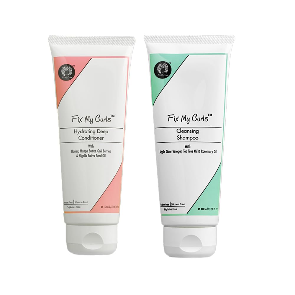 Fix My Curls Shampoo & Condition Bundle | To Cleanse, Clarify & Hydrate Curly, Dry & Wavy Hair | Sulphate & Silicone Free|Anti-Dandruff | 100ml each
