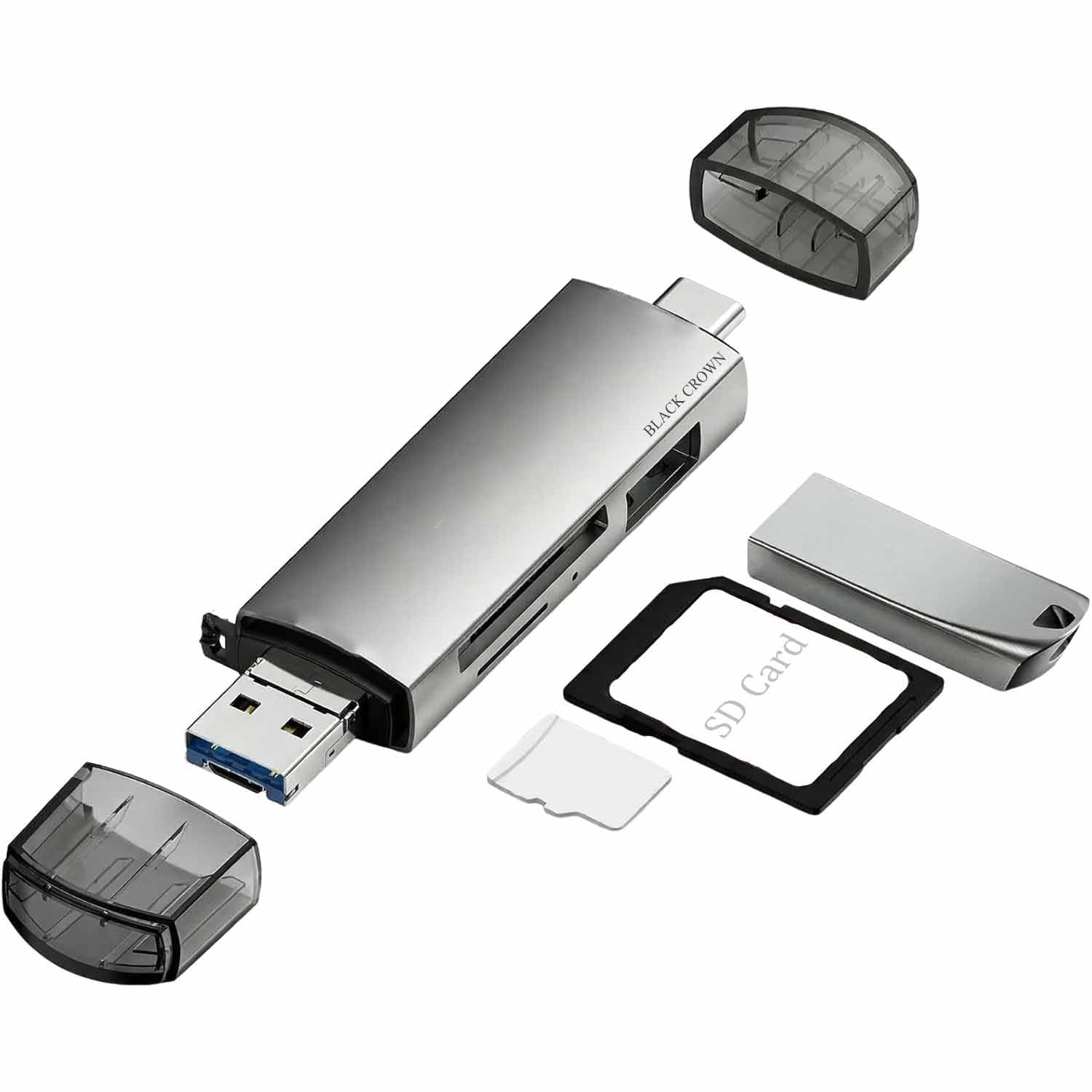BLACK CROWN USB SD Card Reader, USB C+Micro USB+USB 3.0 Memory Card Reader, Dual Connector USB SD Card Adapter for TF/SD/Micro SD, 6 in 1 Card Reader Compatible with Phone Computer and More.-picture-53