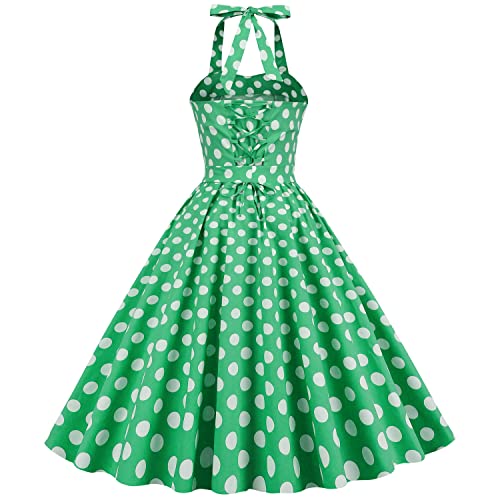 Image of 1950s Dresses for Women Vintage Retro Cocktail Party Swing Dresses Halter Floral Rockabilly 50s Polka Dot Pin up Dress