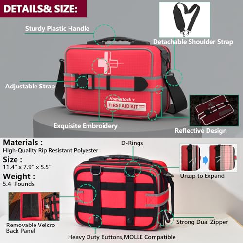 Advanced Comprehensive First Aid Kit with Well Organized Labelled Compartments Removable MOLLE System First Aid Trauma Kits for Car, Home,Camping, Office and etc.-401 Piece - Image 4