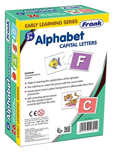 Image of Frank Alphabet Capital Letters -(52 Pieces) 26 Self-Correcting 2 Pcs Puzzle- Early Learner Educational Jigsaw Puzzles Set with Images for Kids 3 Years and Above - Educational Toys and Games - 10301