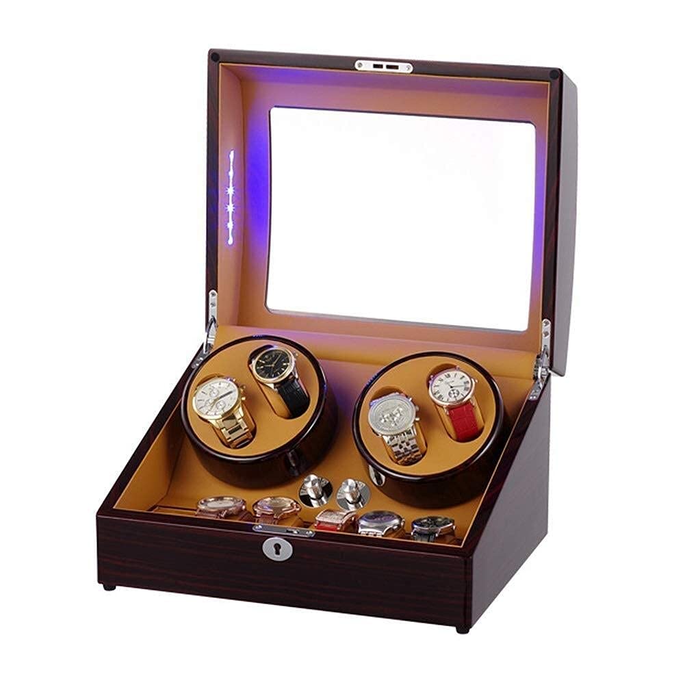 FENOKD Watch Winder Box Automatic Watch Winder Quiet Motor Illumination 5 Modes 4 Watches + 6 Storage Position Rotating Watches Display Box