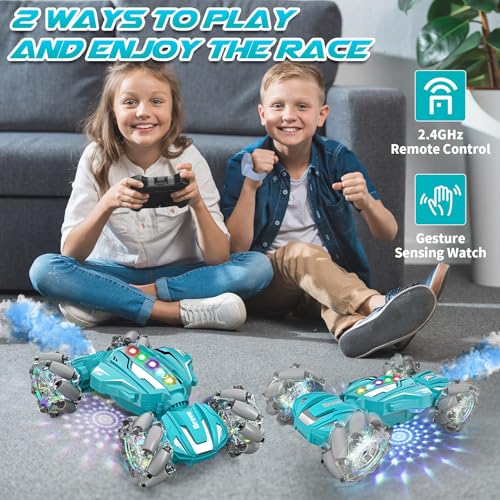 Image of Gesture Sensing RC Stunt Car, Boys Toys Age 6-12, 4WD Hand Controlled Remote Control Car with Light & Music, 360Rotation Christmas Birthday Gift for Boys Girls Age 6 7 8 9 10 11+(Lagon Blue)