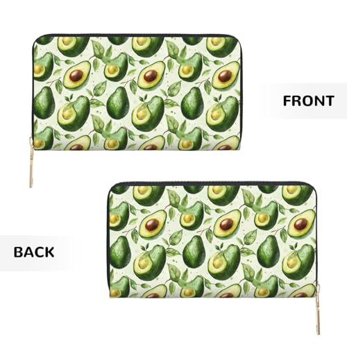 Green Leaf Avocado Print Wallet Women Men, Long PU Leather Wallets for Women, Cute Womens Travel Wallet Purse Pouch with Zipper Pocket2