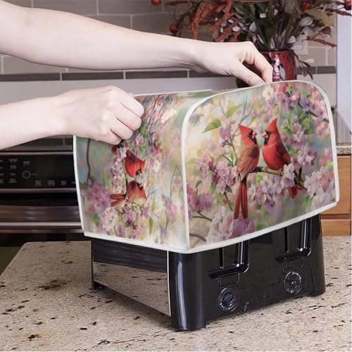 Image of Talayituse Cardinal Cherry Blossom Print 4 Slice Toaster Covers Dust Protection Bread Maker Covers Toaster Oven Cloth Cover Kitchen Accessories Washable Appliance Cover, M