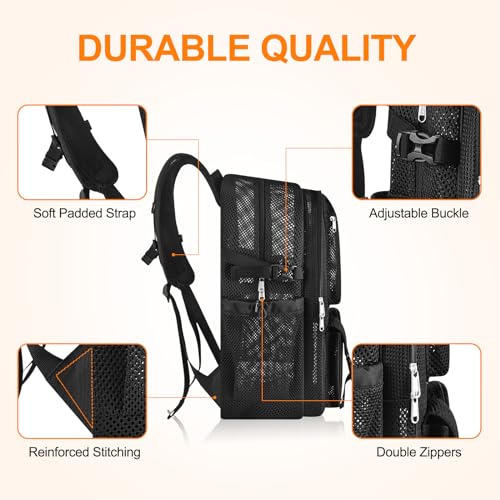 Mesh Backpack for School, 36L Heavy Duty Mesh Backpacks for Adults with Inner Laptop Compartment, Black Mesh Schoolbag for Outdoor Hiking Beach4