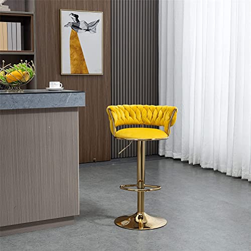 Kakotito 360° Velvet Swivel Bar Stools With Low Back & Footrest, Adjustable Counter Barstools, Gold Bar Stool (Set Of 2, Yellow) #TOP1