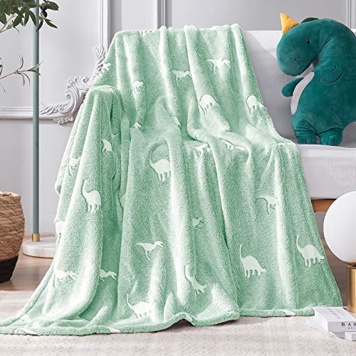 Vangao Glow In The Dark Throw Blanket Dinosaur Pattern Christmas For Boys And Girls Premium Soft Flannel Fluffy Blanket For Bedroom Living Room 40X60 Inch Green #TOP1