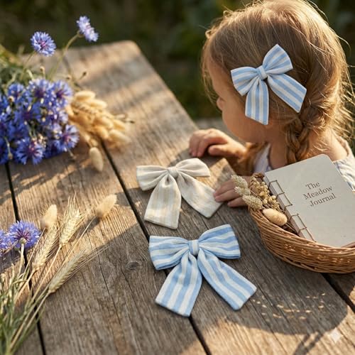 Image of Radhu & Kabby Premium Fabric Hair Bow Clip for Women & Girls | Cute Striped Cotton Bow Hair Accessory