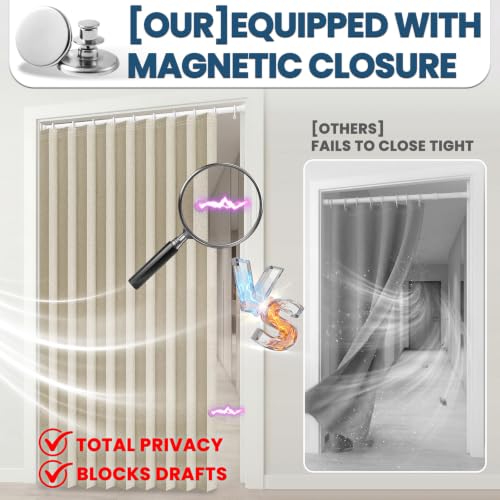 Image of AJAZZ Blackout Accordion Door with Curtain Rods Adjustable 28-63 inch Long Invisible Sliding Glass Door Curtain for Bedroom Living Room Doorway Curtain Sets (1 Pack, 72 W x 78 L, Cream Yellow)