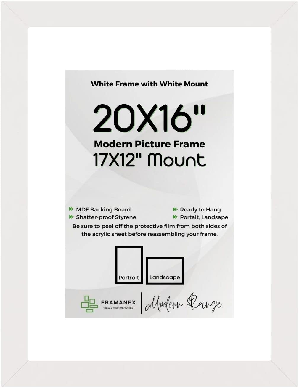 FRAMANEX WHITE Large Picture Poster Frame Size 16 X 20 inch, 40.64 X 50.8cm, 406 X 508mm with White mount to fit image print size 12 X 17 inches, 30 X 43cm, 300 X 430mm [WHITE Frame]