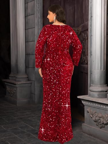 Image of Velvet Sequin Formal Evening Party Dress Sweatheart Bodycon Long Sleeve Maxi Gown