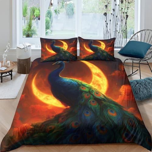 Housse de couette fermeture éclair 140x200 microfibre anti-plis imprimé paon 3D - 4