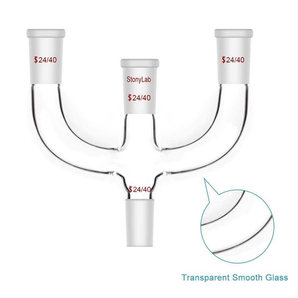 stonylab Adaptateur de Distillation Claisen à 4 Voies avec Joints 24/40 et Adaptateur de Raccordement pour Alimentation de Laboratoire