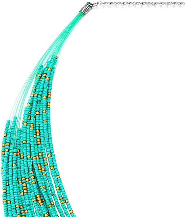 COOLSTEELANDBEYOND Boho Ethnic Bohemian, Multi-Strand Beads Statement Necklace Waterfall Turquoise Beads Strings Party - Image 4