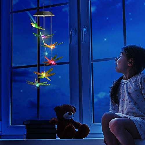 Image of Toodour Solar Wind Chimes Outdoor, Color Changing Solar Lights Dragonfly, Gifts for Mom Grandma, Waterproof Decorative Mobile Light, Gardening Gift for Garden,Patio, Window, Yard, Outdoor Decor