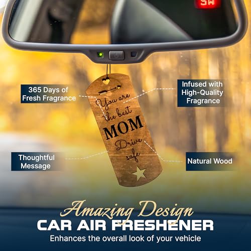 Image of Car Fragrance for 365 Days Freshwood Best Mom ❘ Gift for Mom ❘ Rear View Mirror Wood Air Freshener ❘ Mirror Hanging scent | Car Decorative Pendants ❘ Handmade Car Essentials