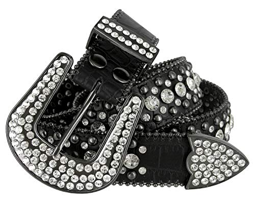 50158 Women's Belts Rhinestone Belt Fashion Western Cowgirl Bling Studded Design Leather Belt 1-1/2