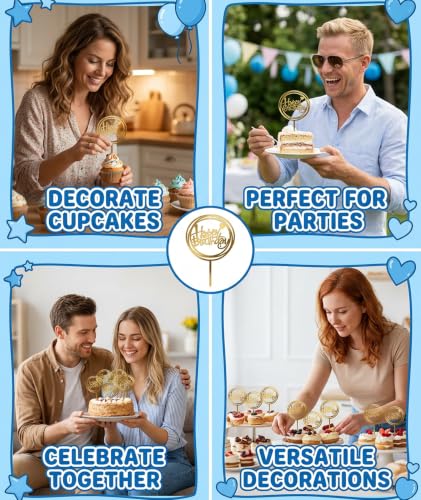 Image of 10pcs Cake Toppers For Cake Decoration, Happy Birthday Cake Topper For Party Supplies, Cake Decorating Items Toppers For Birthday Celebration, Modern Birthday Decoration For Kids, Adults