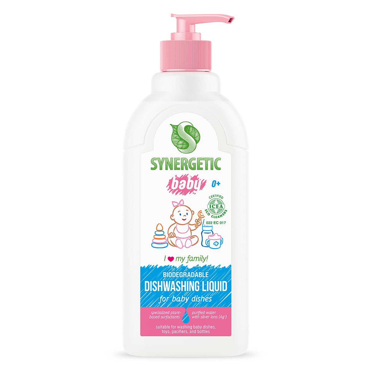 S SYNERGETIC Liquid Soap for Baby Bottle and Dish, Hypoallergenic, Plant-Based Ingredients, No Added Dyes or Fragrances, 500 ML