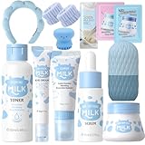 Milk Skincare,Milk Gifts for Teen Girls,Toner,Face Serum,Cleanser,Eye Cream,Moisturizer,Scrub,Hair Band,Ice Roller,Gentle Milk Skin Care,Hydrating for Dry-13PCS