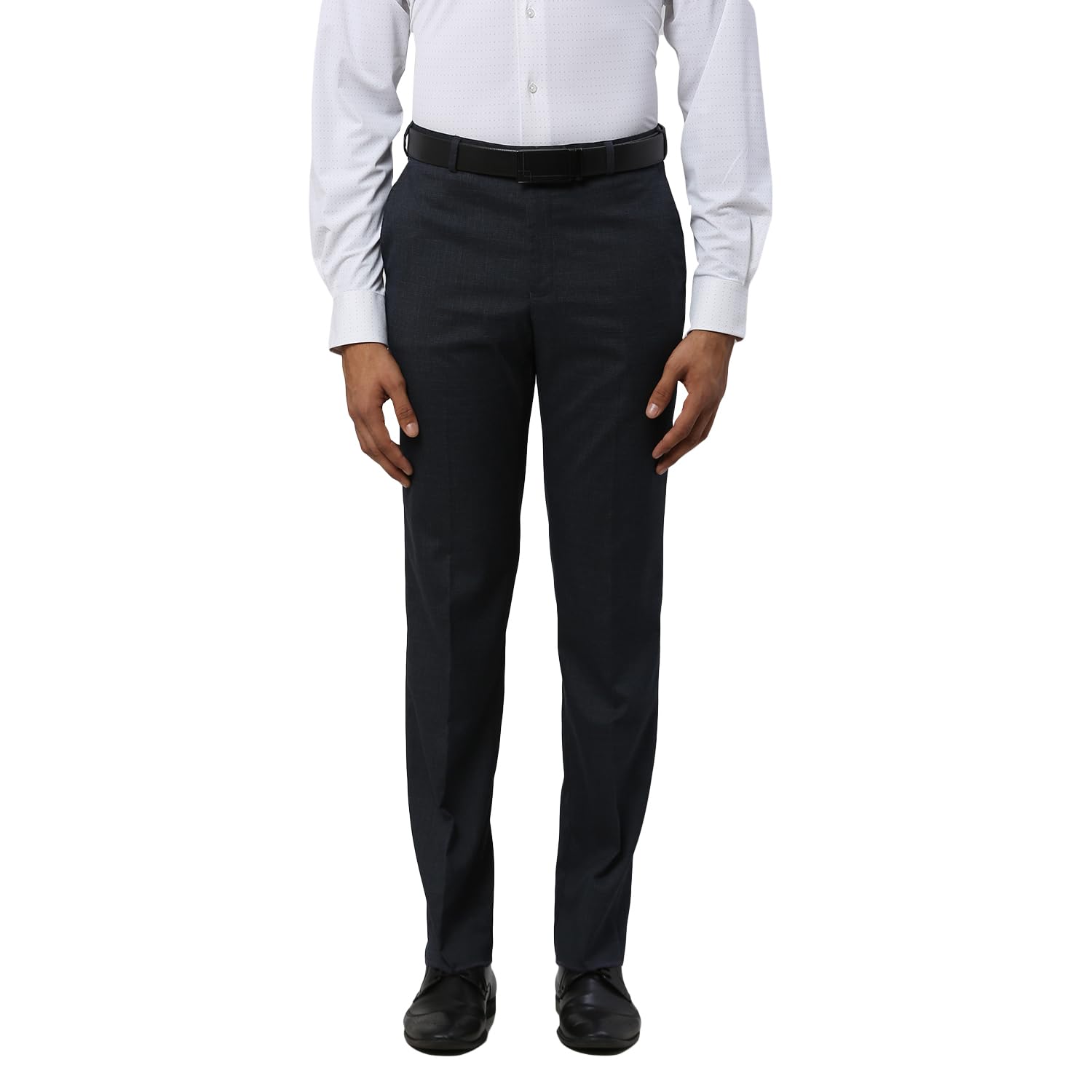 Men's Mid Rise Structure Pattern Regular Fit Polyester Blend Flat Front Formal Trouser