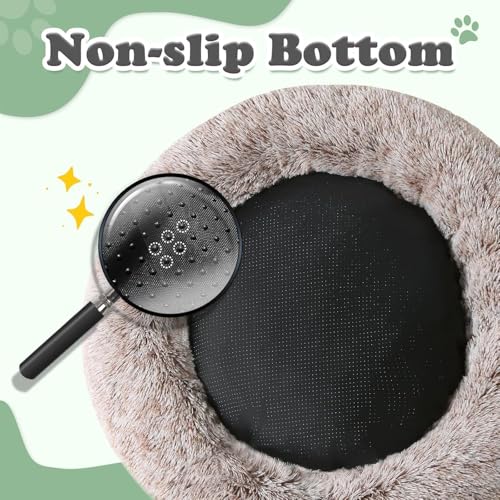 Image of JOLLYVOGUE Faux Fur Dog Bed, Calming Anti-Anxiety Large Dog Bed, Fluffy Donut Cushion for Medium and Large Pets (27 inch /30 inch /36 inch), Brown