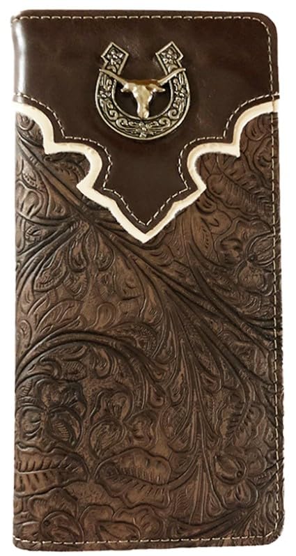 LongHorn Mens Wallet Western Bifold Check Book Style W089-6 Brown
