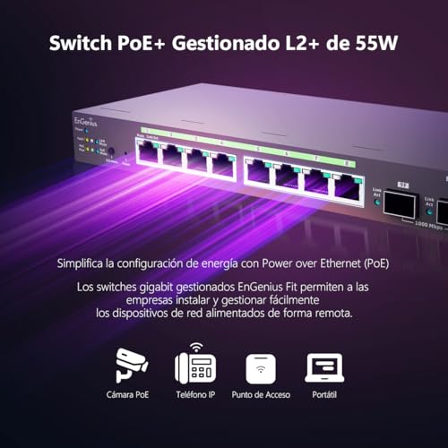 Image of EnGenius Fit EWS2910P-FIT 8-Port Gigabit PoE Managed Switch - 55W Power Budget, Layer 2+ Management, SFP Uplinks for Small Business Networks