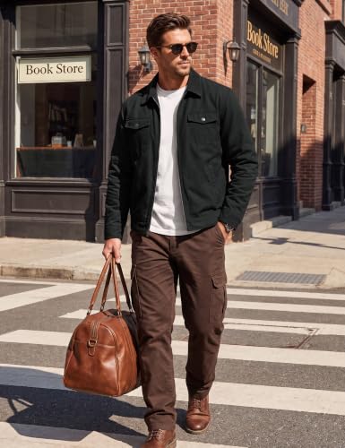Image of TACVASEN Men's Casual Quilted Cotton Jacket Cargo Corduroy Collar Jacket Work Shacket with 5 Pockets for Fall and Winter
