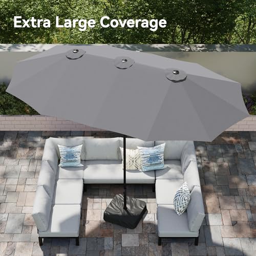 Image of PHI VILLA 15ft Large Outdoor Patio Umbrella with Base Included, Light Grey
