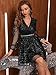 Floerns Women's Lantern Long Sleeve V Neck Mesh Cocktail Party Short Dress Without Belt Black Glitter XS