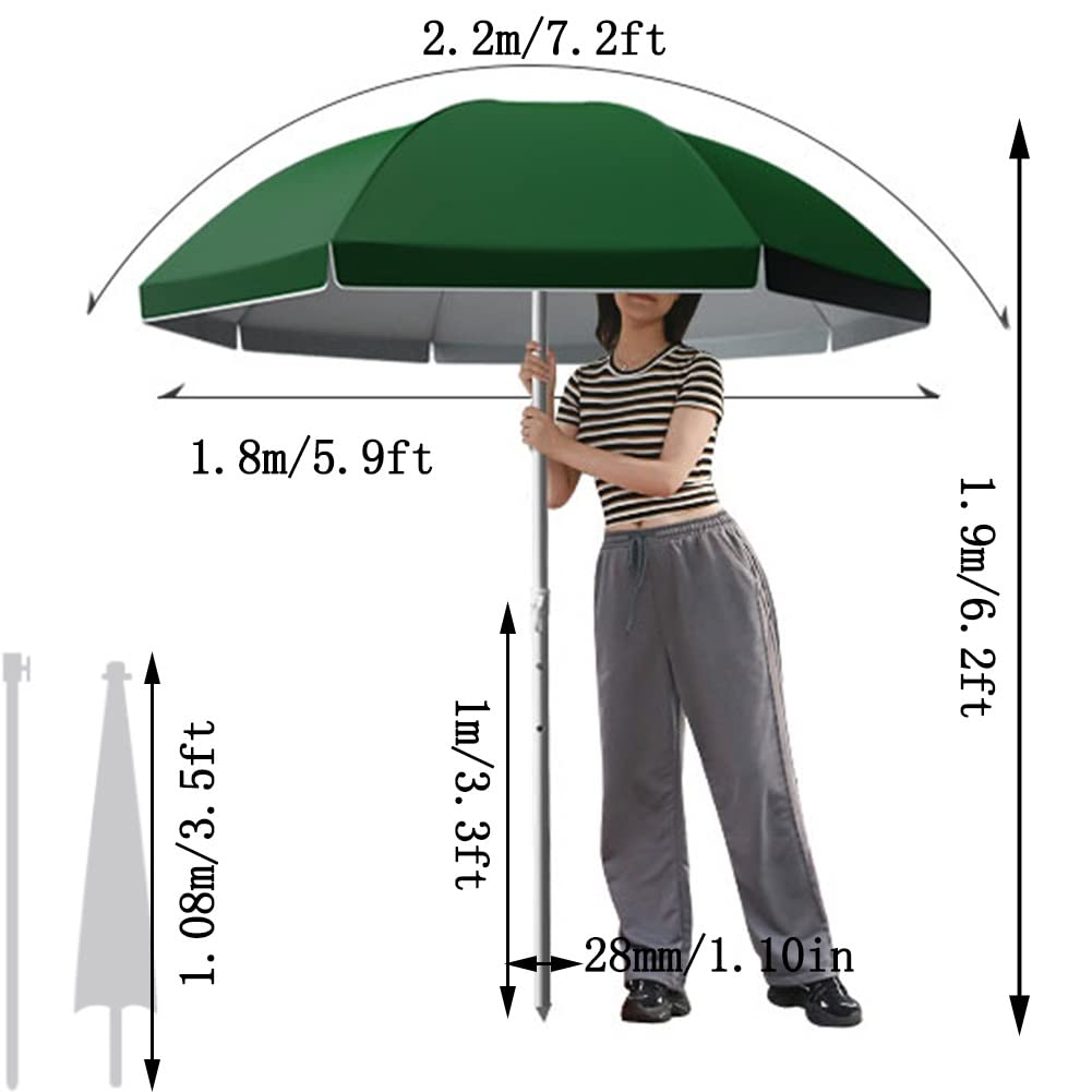 Parasol Tarasowy Z Filtrem Uv I Parasolem Basenowym Z Żelaznym Drążkiem, Parasol Zewnętrzny Z Korbą,Green-2.2m/7.2ft