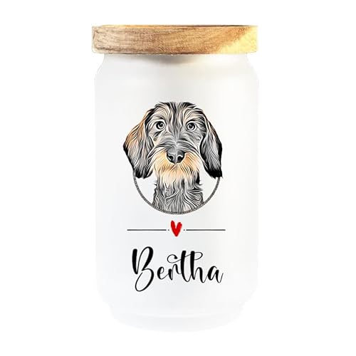 Cadouri Leckerlidose RAUHAARDACKEL (Cartoon) aus Borosilikatglas - 700 ml┊personalisiert mit Name┊Aufbewahrungsdose für Hundekekse┊tolle Geschenkidee für Hundebesitzer