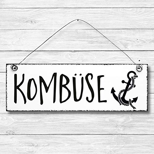 Kombüse - Küche Maritim Anker Dekoschild Türschild Wandschild aus Holz 10x30cm - Holzdeko Holzbild Deko Schild